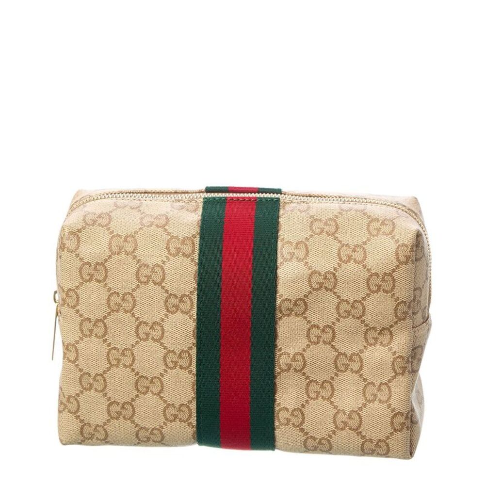 Gucci Large Gg Coated Canvas & Leather Cosmetic Case, Brown